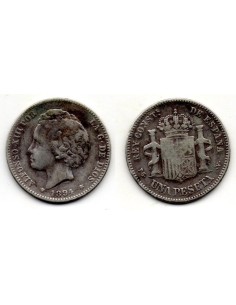1894 1 Pesetas de plata Alfonso XIII