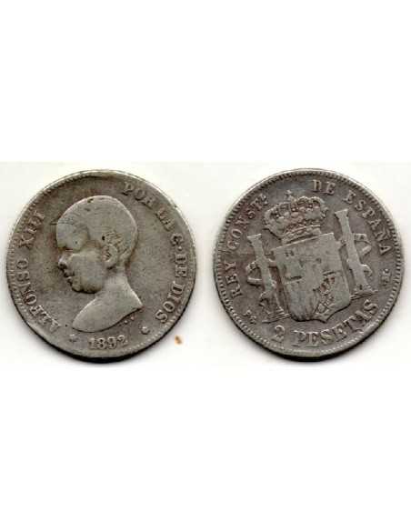 1892 2 Peseta de plata Alfonso XIII