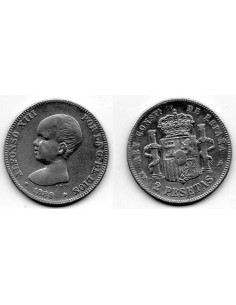 1889 2 Peseta de plata Alfonso XIII