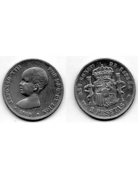 1889 2 Peseta de plata Alfonso XIII