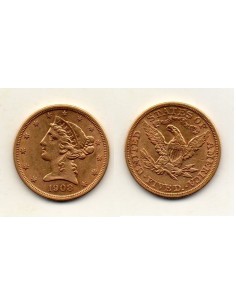 1908 EEUU Moneda Conmemorativa 5 Dolares Liberty