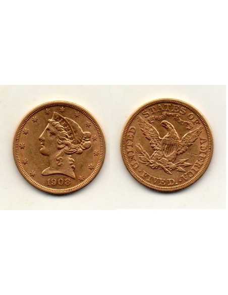 1908 EEUU Moneda Conmemorativa 5 Dolares Liberty