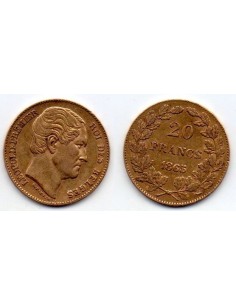 1865 Bélgica - Moneda Conmemorativa 20 Francs - Leopoldo...
