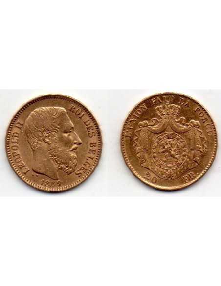 1869 Bélgica - Moneda Conmemorativa 20 Francs - Leopoldo II Roi