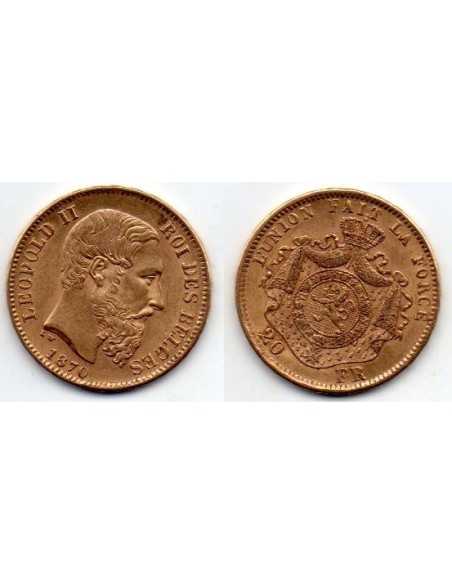 1870 Bélgica - Moneda Conmemorativa 20 Francs - Leopoldo II Roi