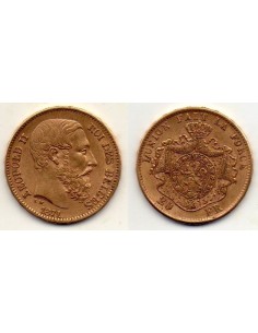 1871 Bélgica - Moneda Conmemorativa 20 Francs - Leopoldo II Roi