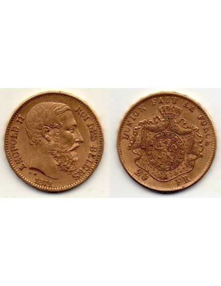 1871 Bélgica - Moneda Conmemorativa 20 Francs - Leopoldo II Roi