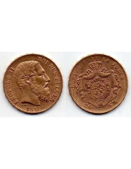 1874 Bélgica - Moneda Conmemorativa 20 Francs - Leopoldo II Roi