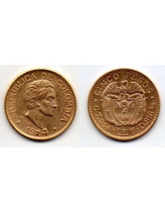 1924 Colombia 5 pesos busto Simon Bolivar