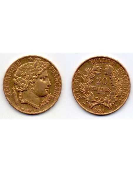 1851 Francia Moneda Conmemorativa 20 Francos Ceres