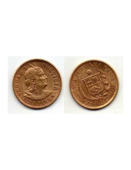 1907 Perú, Moneda Conmemorativa una Libra