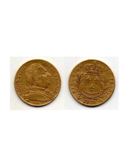 1814 A Francia Moneda Conmemorativa 20 Francos - Luis XVIII
