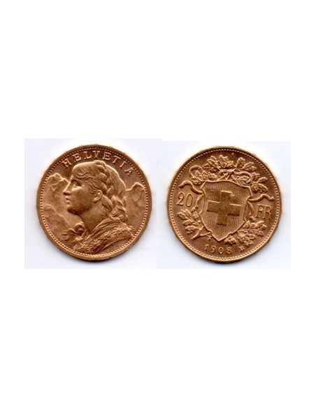 1908 Suiza 20 Francos oro - Vrenelli -