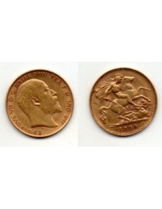 1908 Reino Unido, 1/2 Soberano oro / Eduardo VII