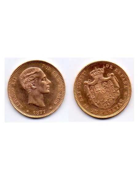 1877 25 Pesetas Oro Alfonso XII - DE M