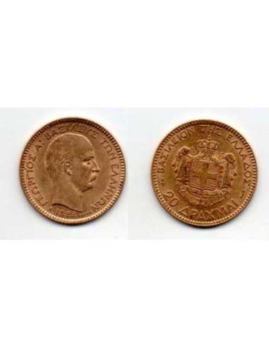 1884 20 Dracmas Grecia de George I , Moneda Oro