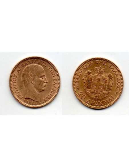 1884 20 Dracmas Grecia de George I , Moneda Oro