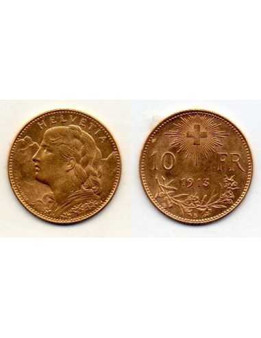 1913 SUIZA 10 FRANCOS ORO Helvetia