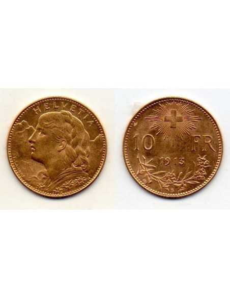 1913 SUIZA 10 FRANCOS ORO Helvetia