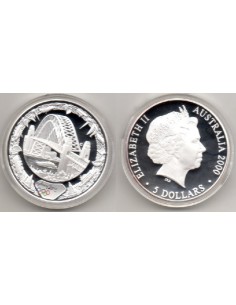 2000, 5 dolares Australia, Syndey Harbour Bridge dentro de una corona portuaria, Olimpiada Sydney