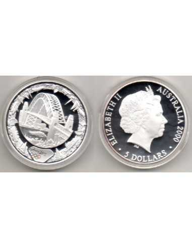 2000, 5 dolares Australia, Syndey Harbour Bridge dentro de una corona portuaria, Olimpiada Sydney