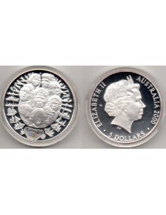 2000, 5 dolares Australia, Nueve rostros australianos de distintas razas, rodeados de barcos y aviones, Olimpiada Sydney