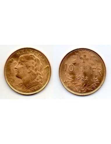 1922 SUIZA 10 FRANCOS ORO Helvetia