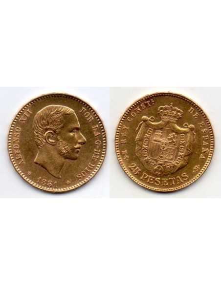 1881 25 Pesetas Oro Alfonso XII - MS M
