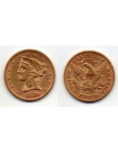 1880 EEUU 5 Dolares oro Liberty