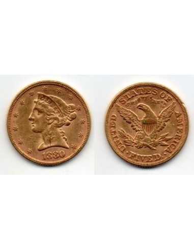 1880 EEUU 5 Dolares oro Liberty