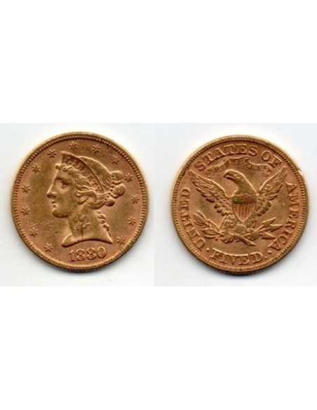 1880 EEUU 5 Dolares oro Liberty