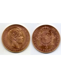 1897*62 100 pesetas Reacuñación Oficial oro