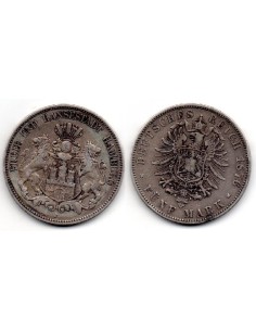 1876 J Estados Alemanes 5 Marcos Ciudad hanseática libre de Hamburgo