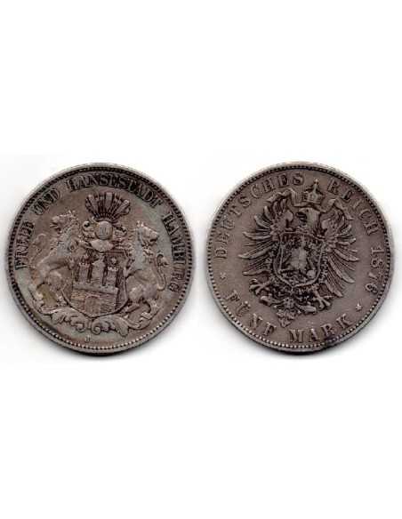 1876 J Estados Alemanes 5 Marcos Ciudad hanseática libre de Hamburgo