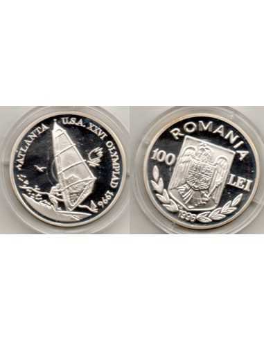 1996 Rumania 100 Lei Olimpiada Atlanta - Yate 3 deportistas Moneda plata