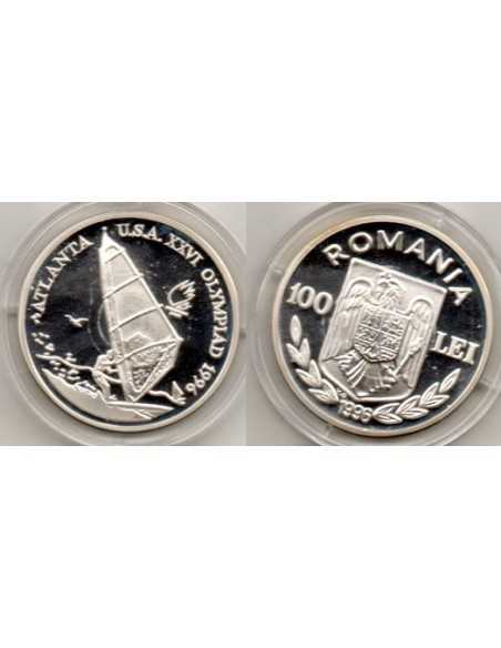 1996 Rumania 100 Lei Olimpiada Atlanta - Yate 3 deportistas Moneda plata