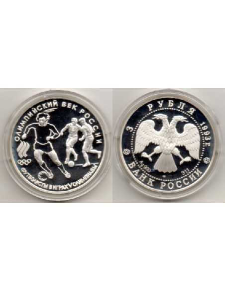 1993 Rusia 3 RUBLOS PLATA. Juegos Olimpicos, Football