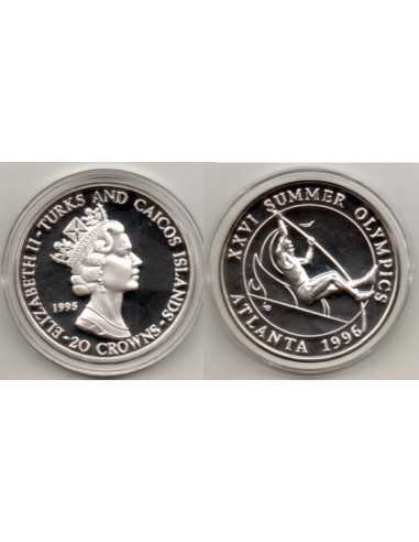 1996 Turks and Caicos - 20 Crowns plata Olimpiadas - salto altura