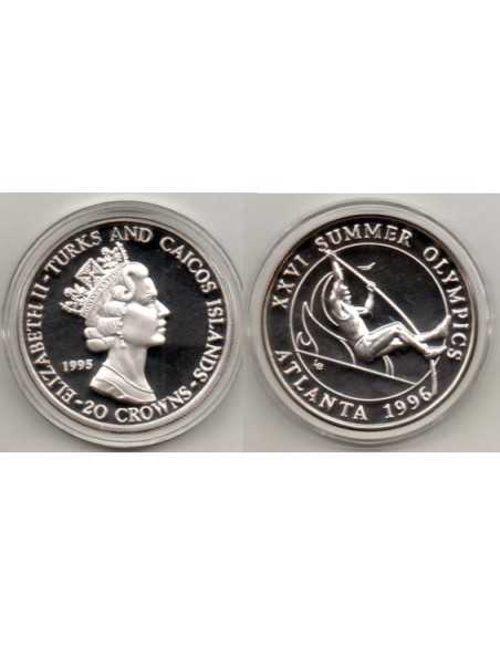 1996 Turks and Caicos - 20 Crowns plata Olimpiadas - salto altura
