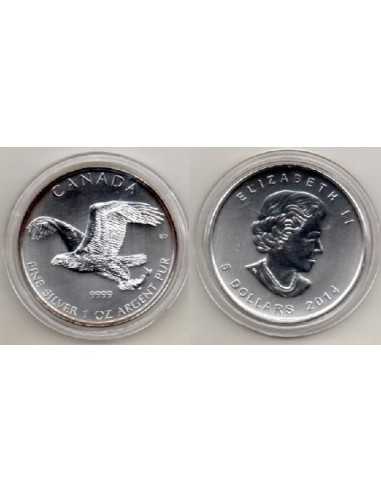 2014- Canadá. 5 dólares, 1 onza de plata- Aguila Calva en vuelo