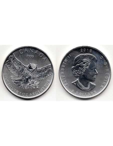 2015- Canadá. 5 dólares, 1 onza de plata- Buho