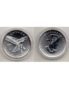 2015- Canadá. 5 dólares, 1 onza de plata- Halcón de cola Roja